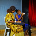 Actors Namboze Gloria, Pamela Komuhendo and Keith Muganza play Maama Miracle, Miracle and the Doctor in the Dynamo Theatre production of Tunde Euba's play INCONTROL Reloaded to spread awareness on Asthma.