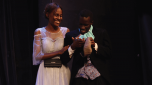 Rebecca and Edwin as Agafya and Podkolyosin in Gogol's Marrriage by Dynamo at the National Theatre Kampala