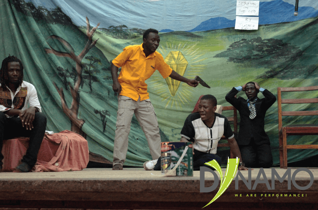 The crowning scene from the Dynamo theatre production of Imbuga's Betrayal in the City